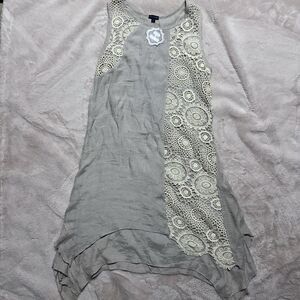 Coco + Carmen Women’s L/XL Gray Ivory Crochet Lace Tunic Dress NWT Boho